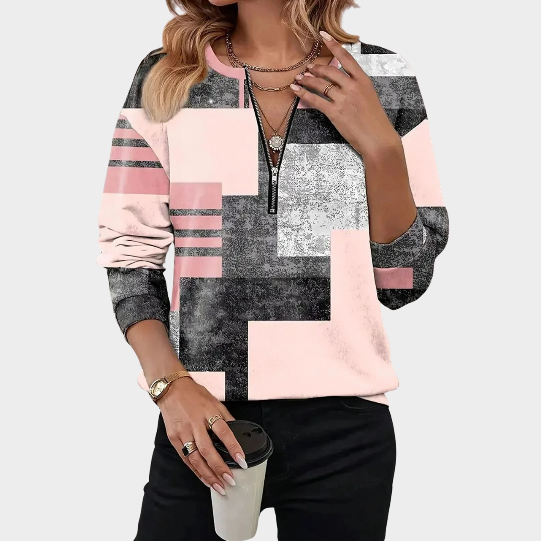 Women’s Colour Block V-Neck Sweatshirt – Loose Fit Long Sleeve Pullover – Crew Neck Hoodie Style – Soft Cotton-Polyester Fabric – Multiple Colours