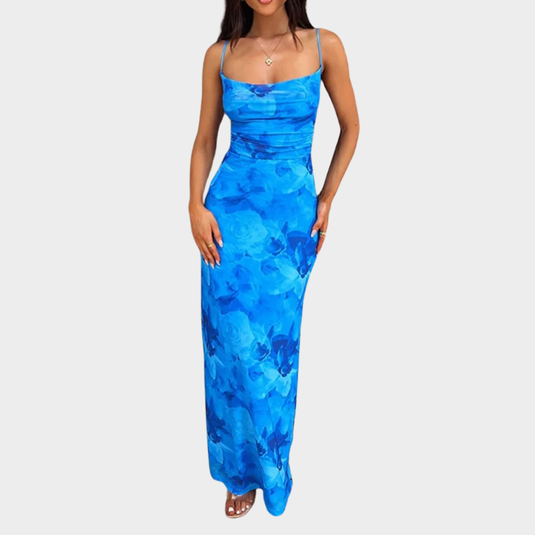 Women’s Halter Neck Long Dress – Elegant Printed Style with Pocket Detail – Lightweight Soft Material – Multiple Colours