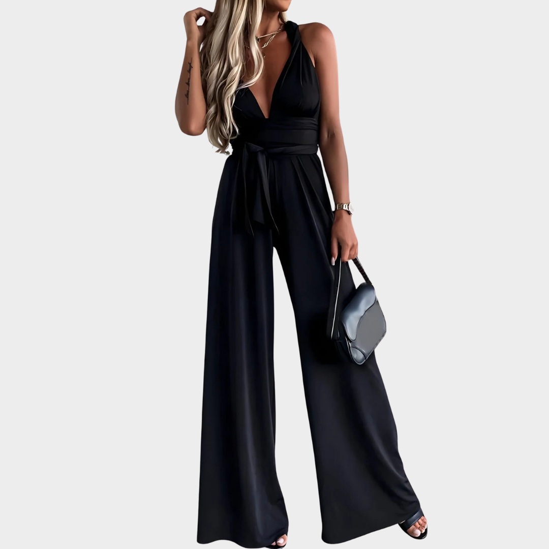 Women’s Wide Leg Jumpsuit – Backless Sleeveless Bandage Romper – Solid Colour – Lightweight Fabric – Multiple Colours
