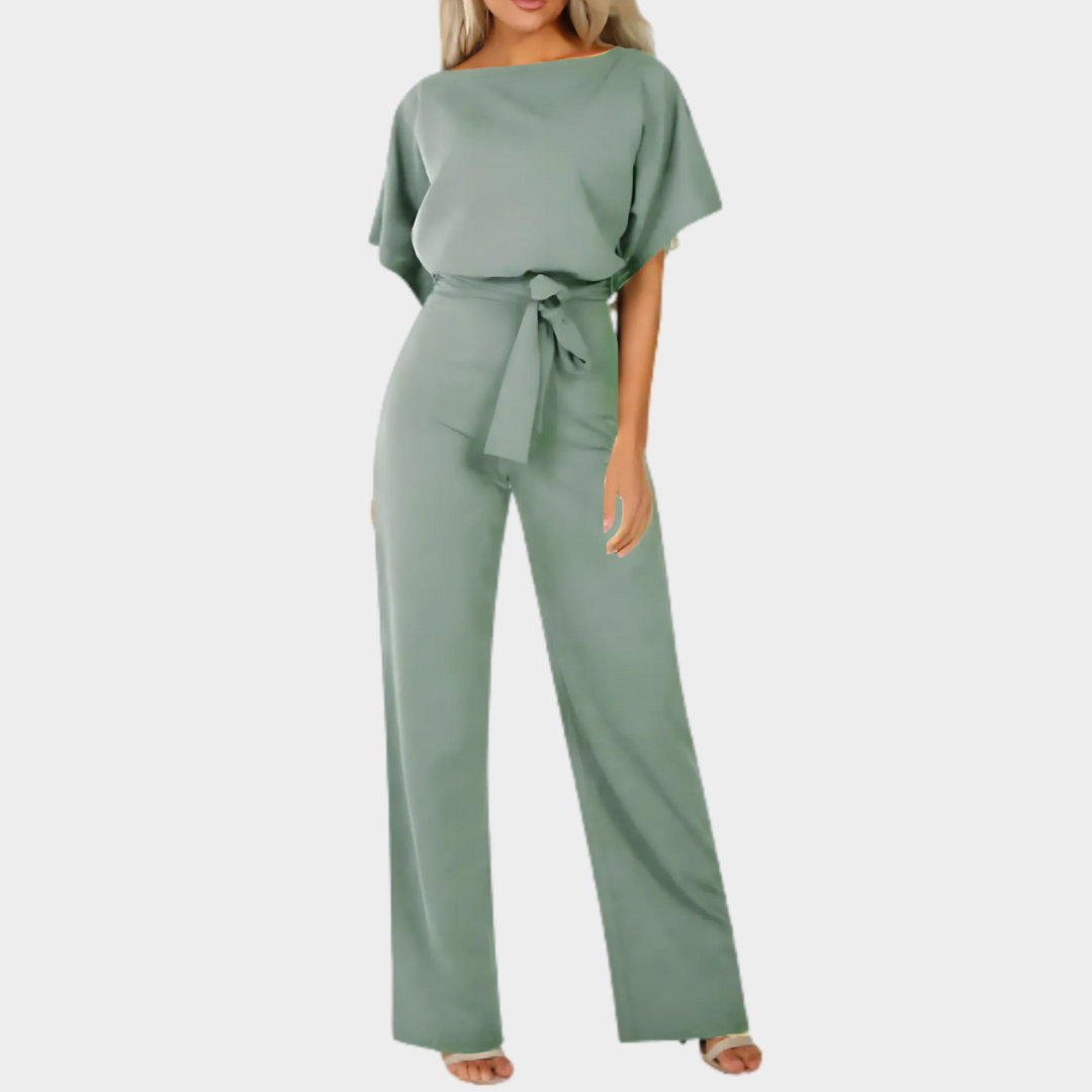 Women's High-Waist Jumpsuit - Short Sleeve - Lace-Up - Straight Leg - Multiple Colours