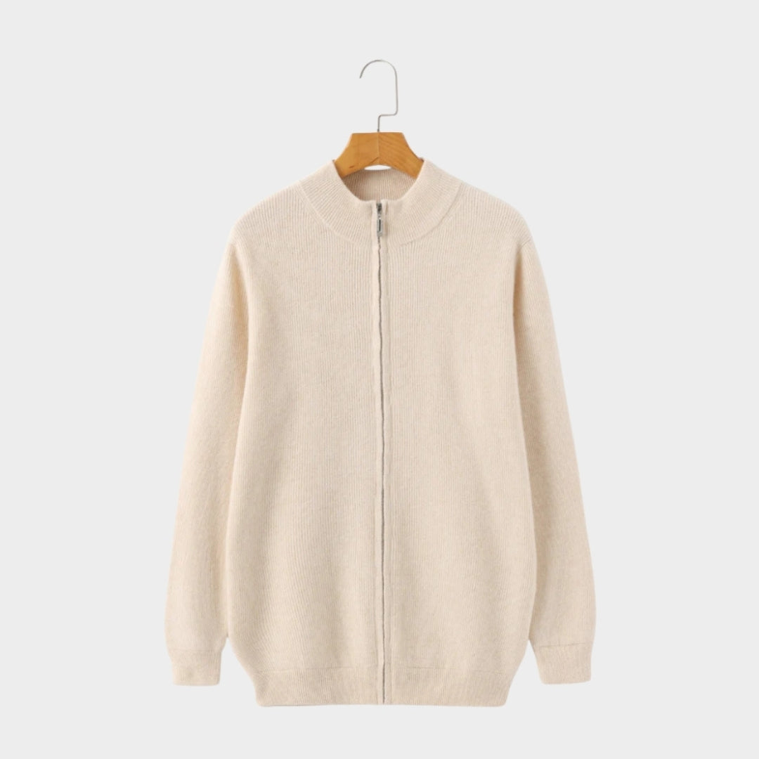 Men’s Cashmere Zip-Up Sweater - 100% Premium-Grade Cashmere, Soft and Warm with Ribbed Cuffs, Blue, Beige, and More
