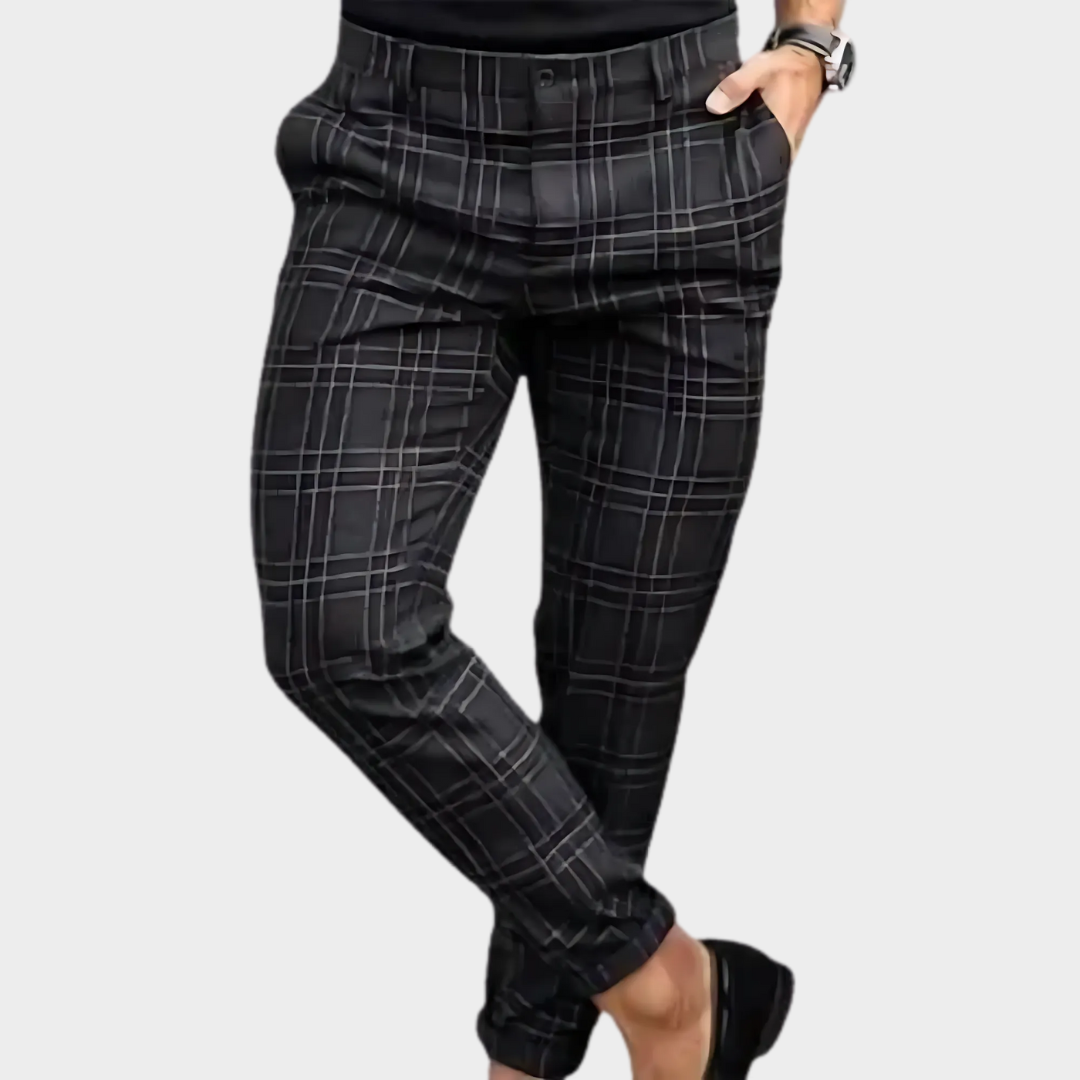 Men's Checkered Trousers – Straight Leg – Slim Fit – Business Casual – Plaid Pattern – Comfortable Fabric – Multiple Colours