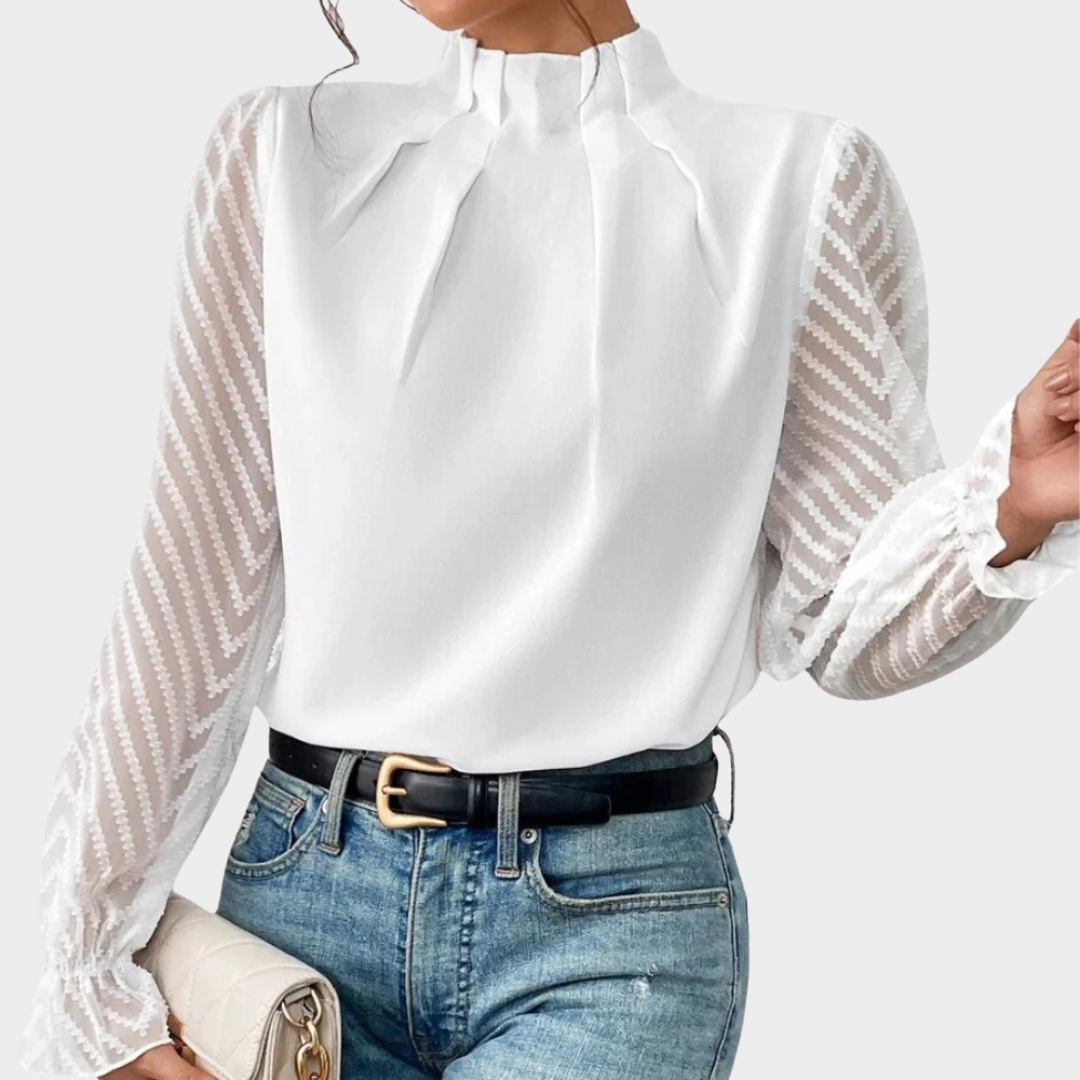 Women's Chiffon Top – Long Sleeve Wave Pattern – Elegant Office Wear – Lightweight Pullover – Multiple Colours