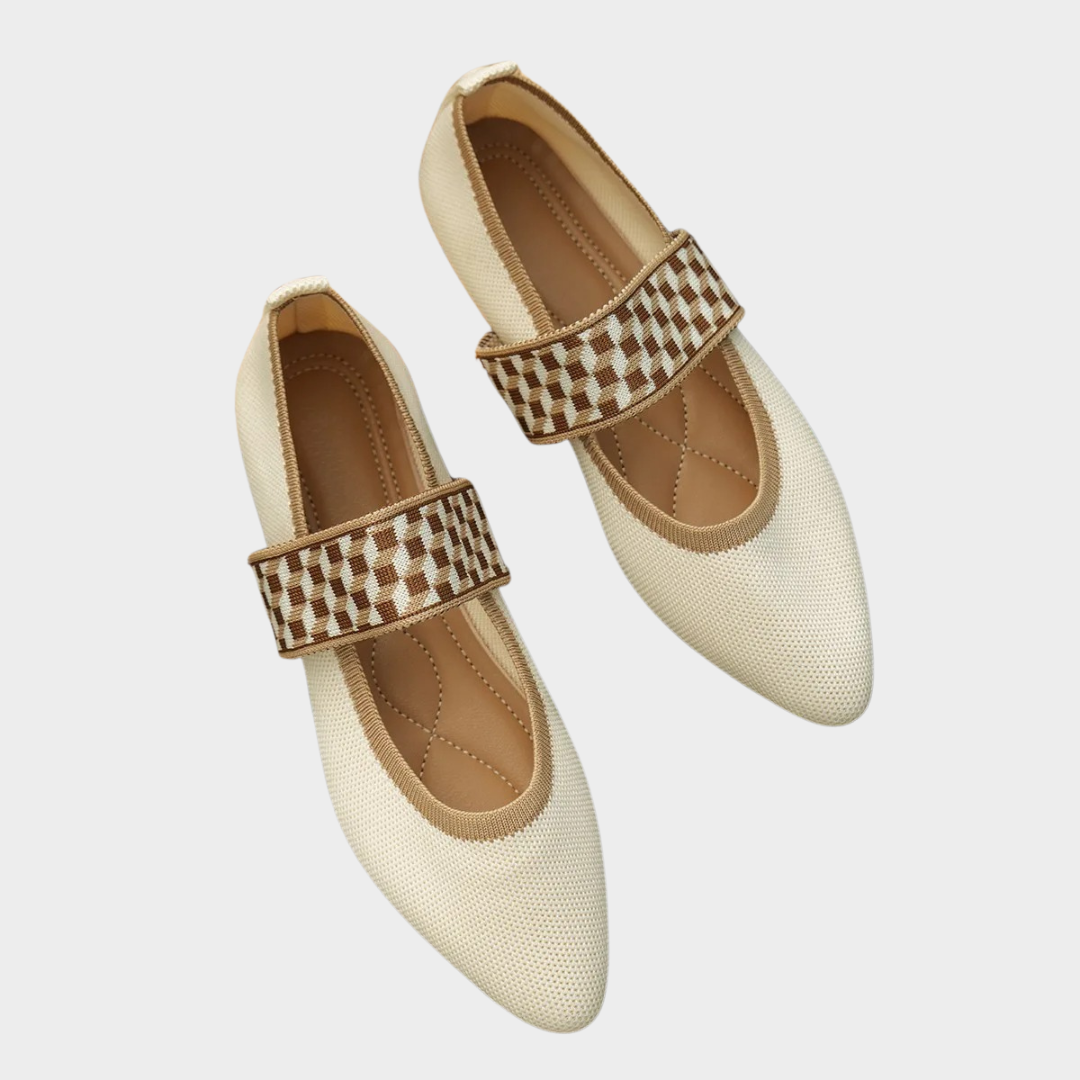 Women’s Knitted Ballet Flats – Pointed Toe Flat Shoes – Striped Strap Loafers – Lightweight and Flexible – Multiple Colours