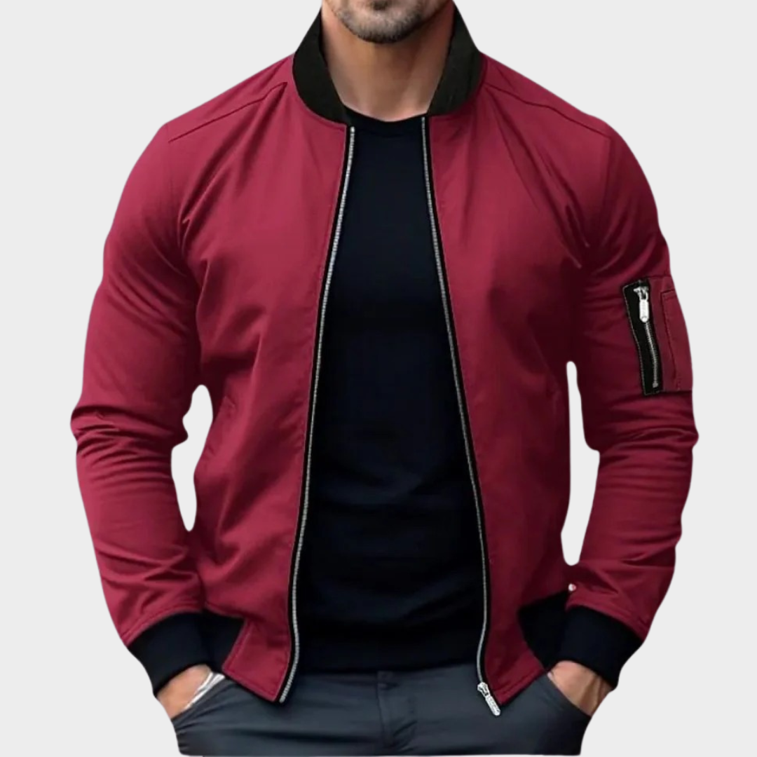 Men’s Stand Collar Bomber Jacket – Solid Colour Zip-Up Windbreaker Coat – Lightweight Streetwear Fit – Multiple Colours