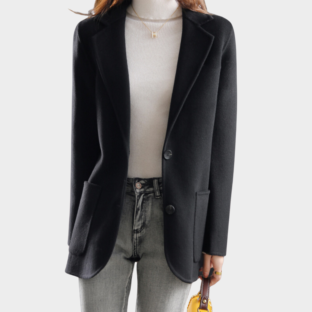 Women's Short Woolen Coat – Tailored Fit – Button-Up – Classic Lapel – Multiple Colours