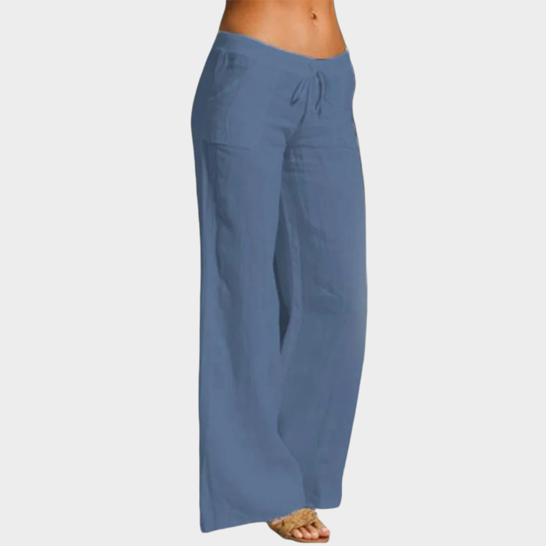 Women’s Wide Leg Trousers – Elastic Waist with Drawstring – Pockets – Lightweight Solid Colour – Multiple Colours