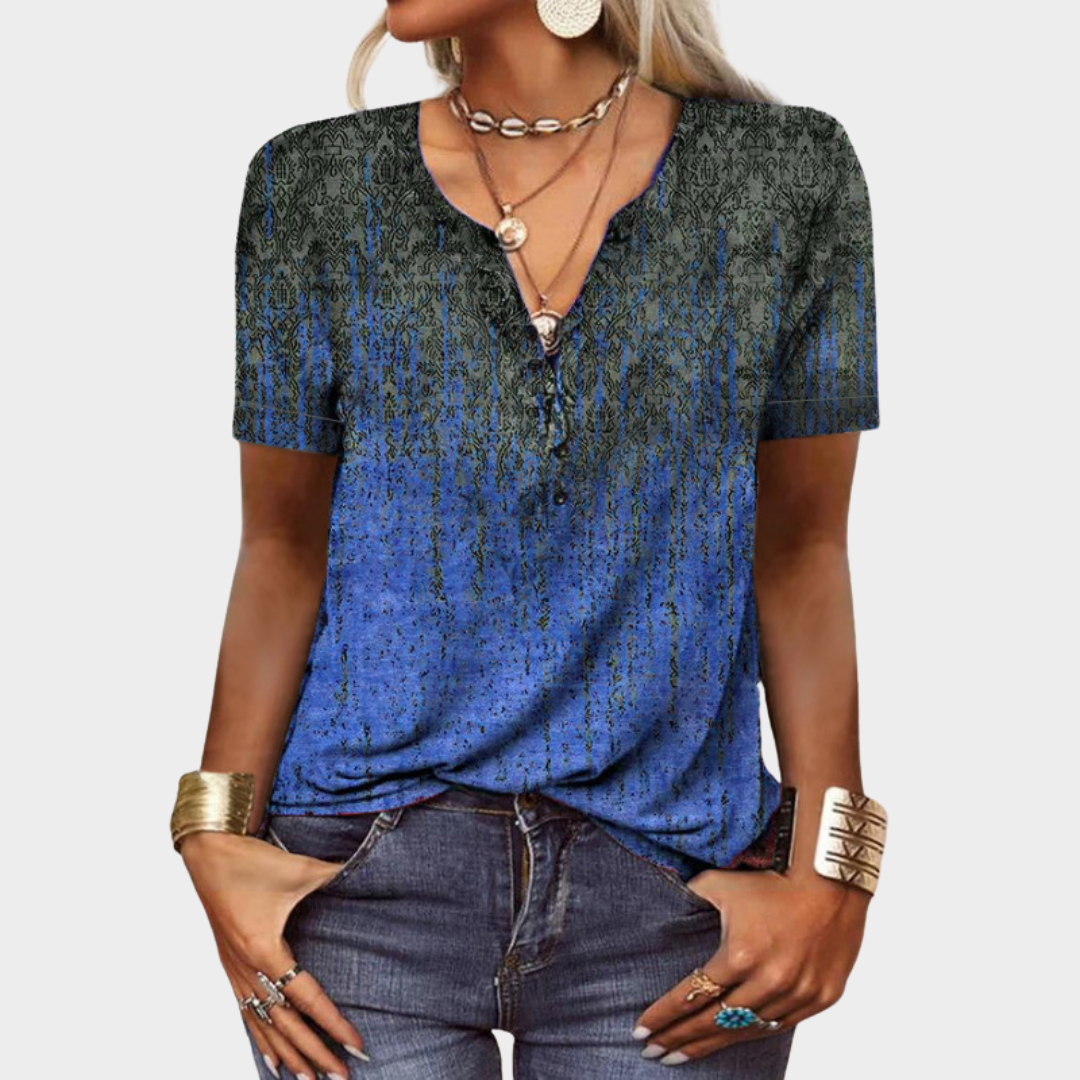 Women's Short Sleeve Blouse – Loose Fit – Ethnic Style – 3D Flower Print – Button-Up – Multiple Colours