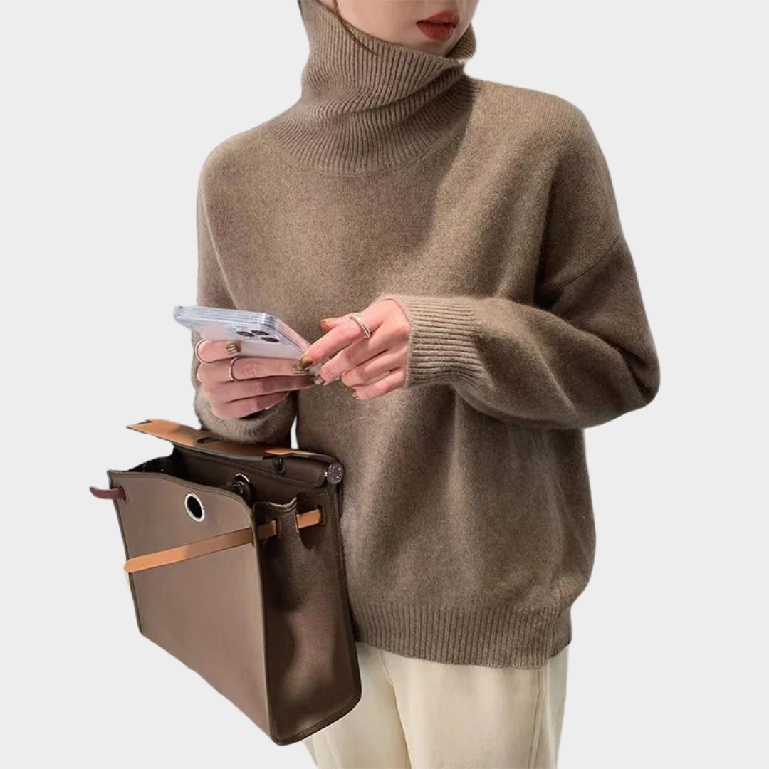Women's Turtleneck Knitted Sweater – Long Sleeve – Loose Fit – Soft & Warm – Multiple Colours
