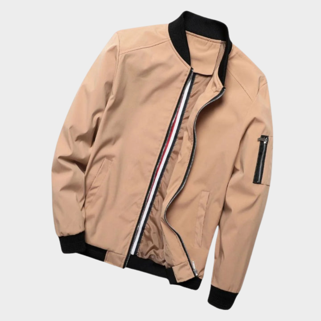 Men's Solid Bomber Jacket – Zipper Front Windbreaker – Casual Lightweight Coat – Multiple Colours