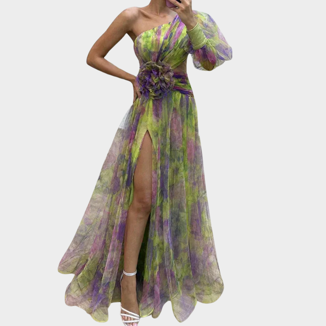 Women’s Long Maxi Dress – One Shoulder Mesh Party Style with High Waist Fit – Lightweight Loose Silhouette – Multiple Colours