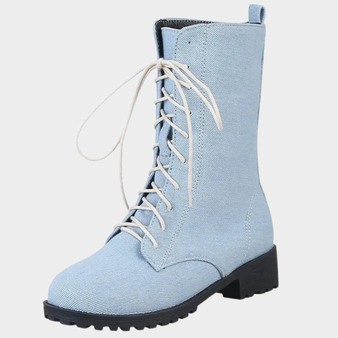 Women's Denim Ankle Boots – Chunky Heel – Lace-Up Design – Round Toe – Stylish & Comfortable – Multiple Colours