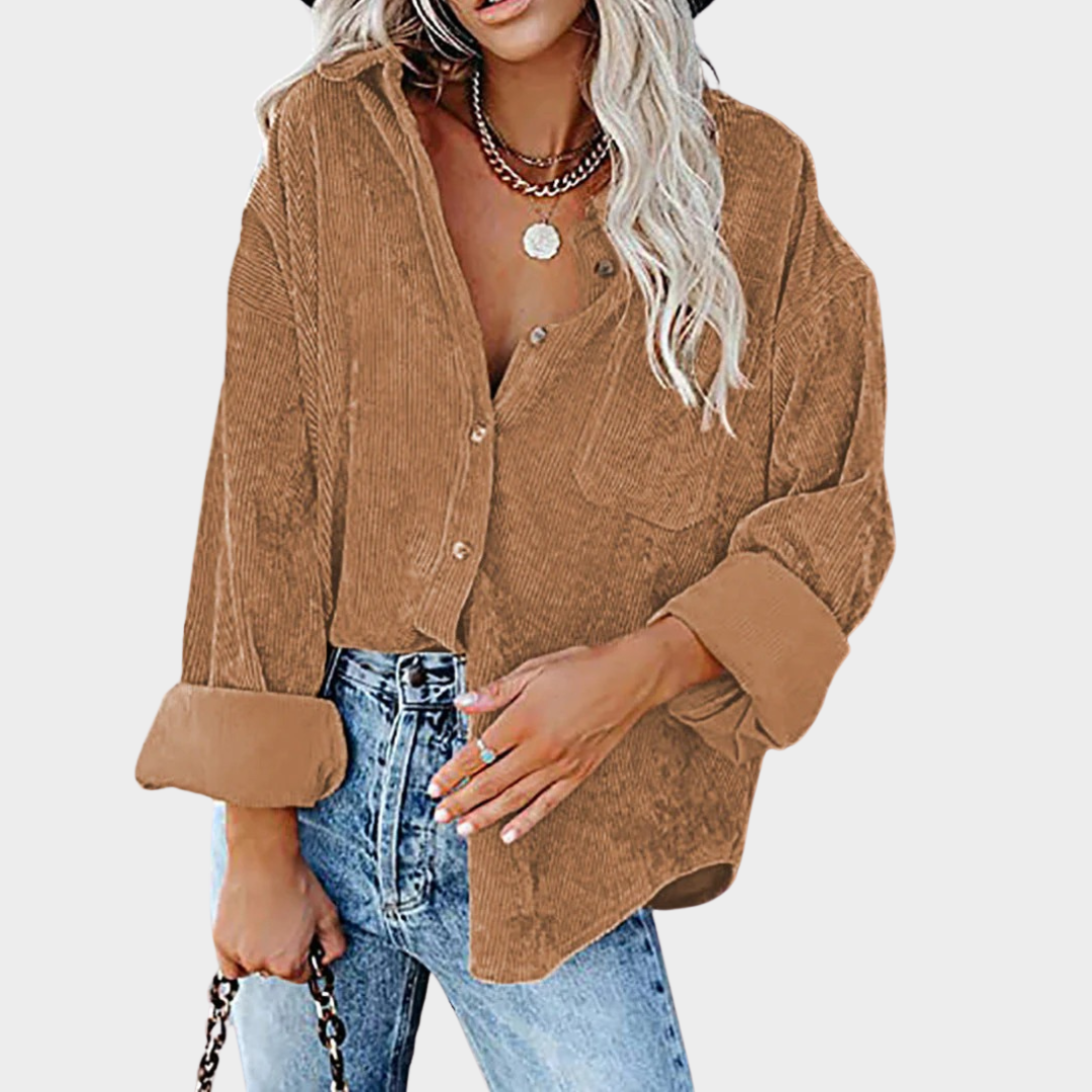 Women’s Oversized Button-Up Shirt – Rolled Sleeve Casual Fit with Textured Fabric – Lightweight Polyester Blend – Multiple Colours