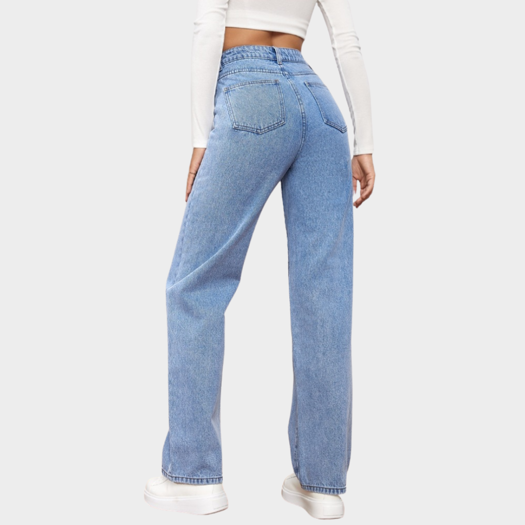 Women's High-Waist Straight-Leg Jeans - Ankle Length - Denim Trousers - Multiple Colours