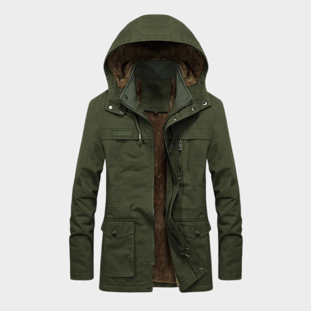 Men’s Long Hooded Jacket – Fleece Lined Casual Windproof Outerwear Coat – Multiple Colours
