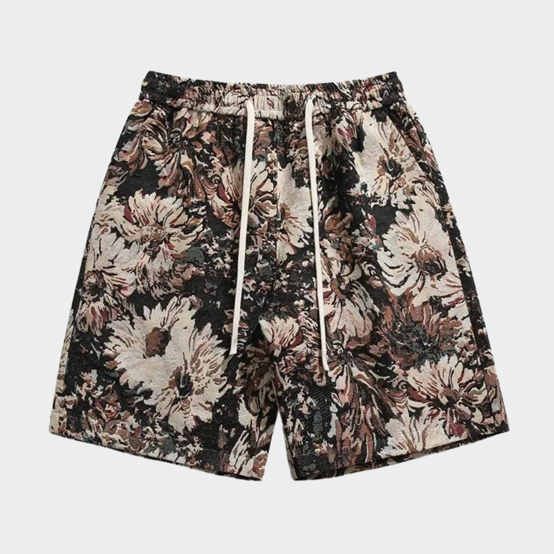 Men’s Retro Jacquard Drawstring Shorts – Casual Loose Fit Beach Pants PU Fabric – Multiple Colours