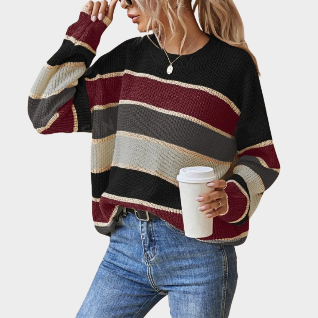 Women Striped Oversized Knitted Sweater – Vintage Harajuku Loose Fit Pullover Top with O Neck Casual Streetwear Style – Multiple Colours
