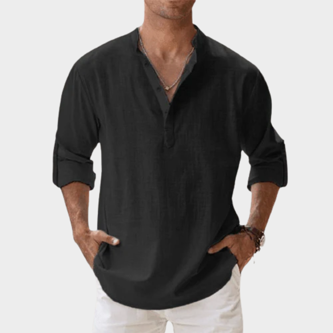 Men’s Casual Long Sleeve Shirt – Lightweight Cotton Linen Henley Style – Relaxed Fit with Beach-Inspired Design – Multiple Colours