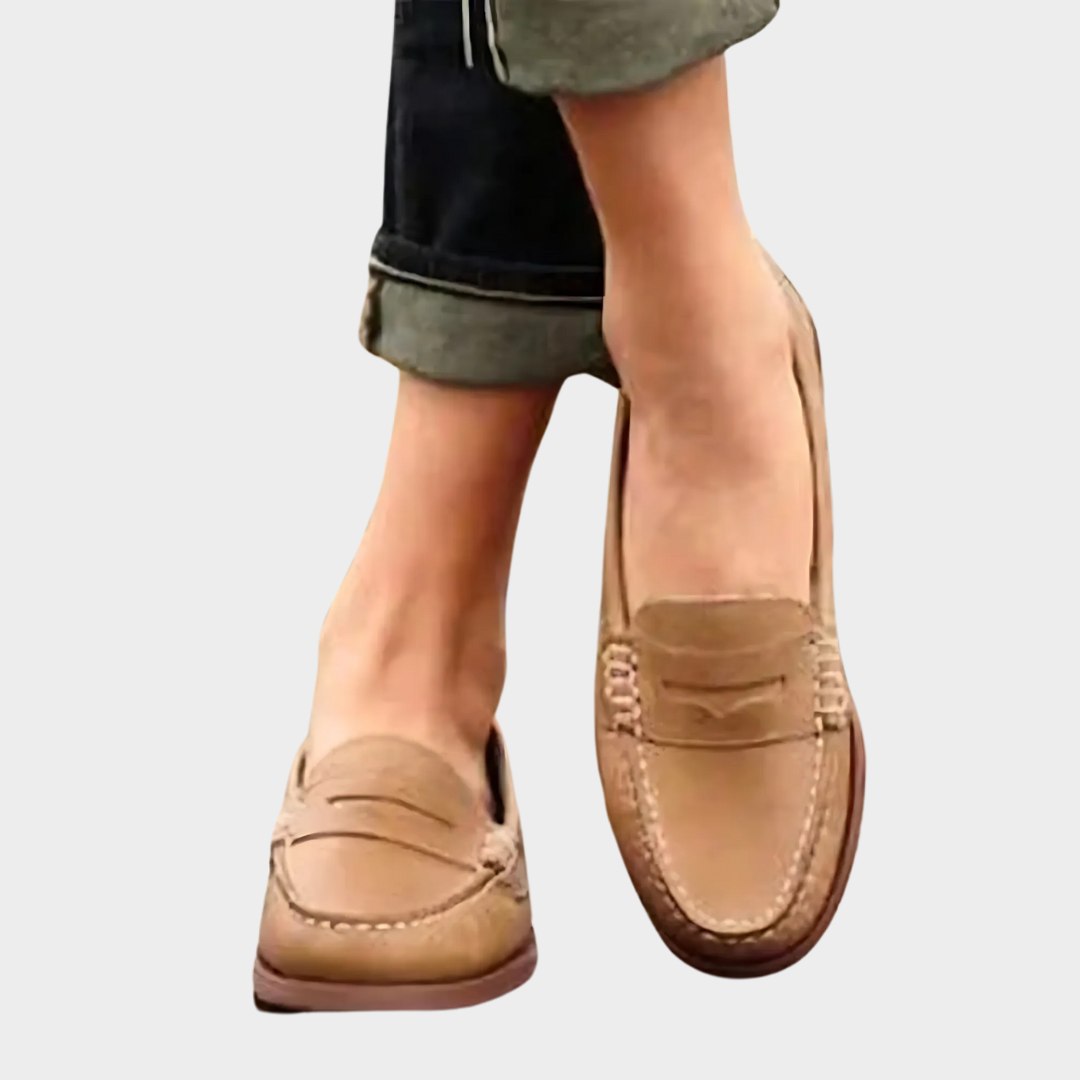 Women’s Orthopedic Slip-On Loafers – PU Leather Moc Toe Flats – Penny Strap Detail – Smart Comfort Fit – Multiple Colours
