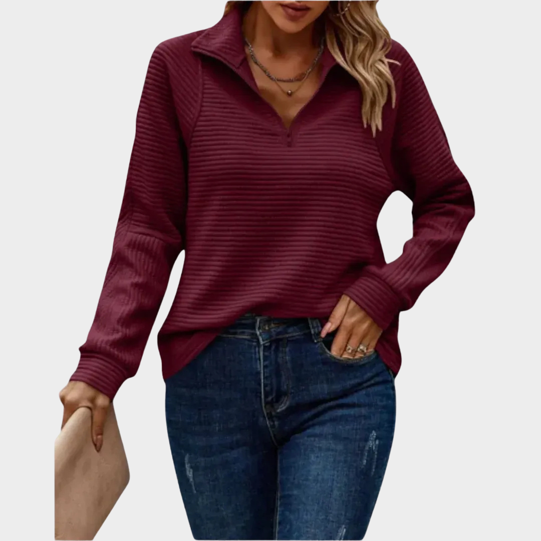 Women’s Half Zip Pullover Sweatshirt – Long Sleeve Loose Fit Top with V-Neck Zipper Detail – Multiple Colours