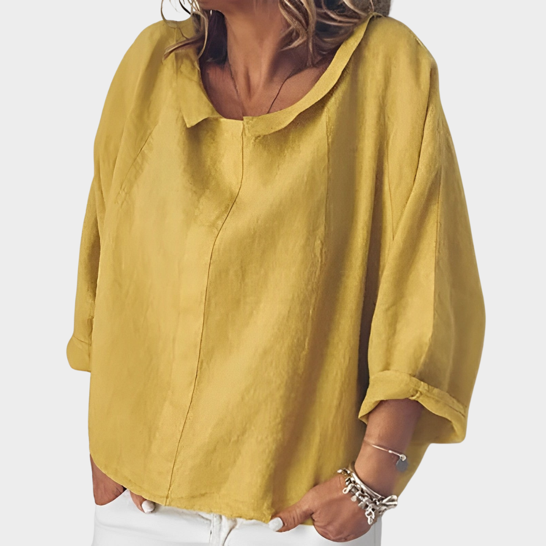 Women's Long Sleeve Cotton Shirt – Turn-Down Collar Casual Loose Fit – Multiple Colours