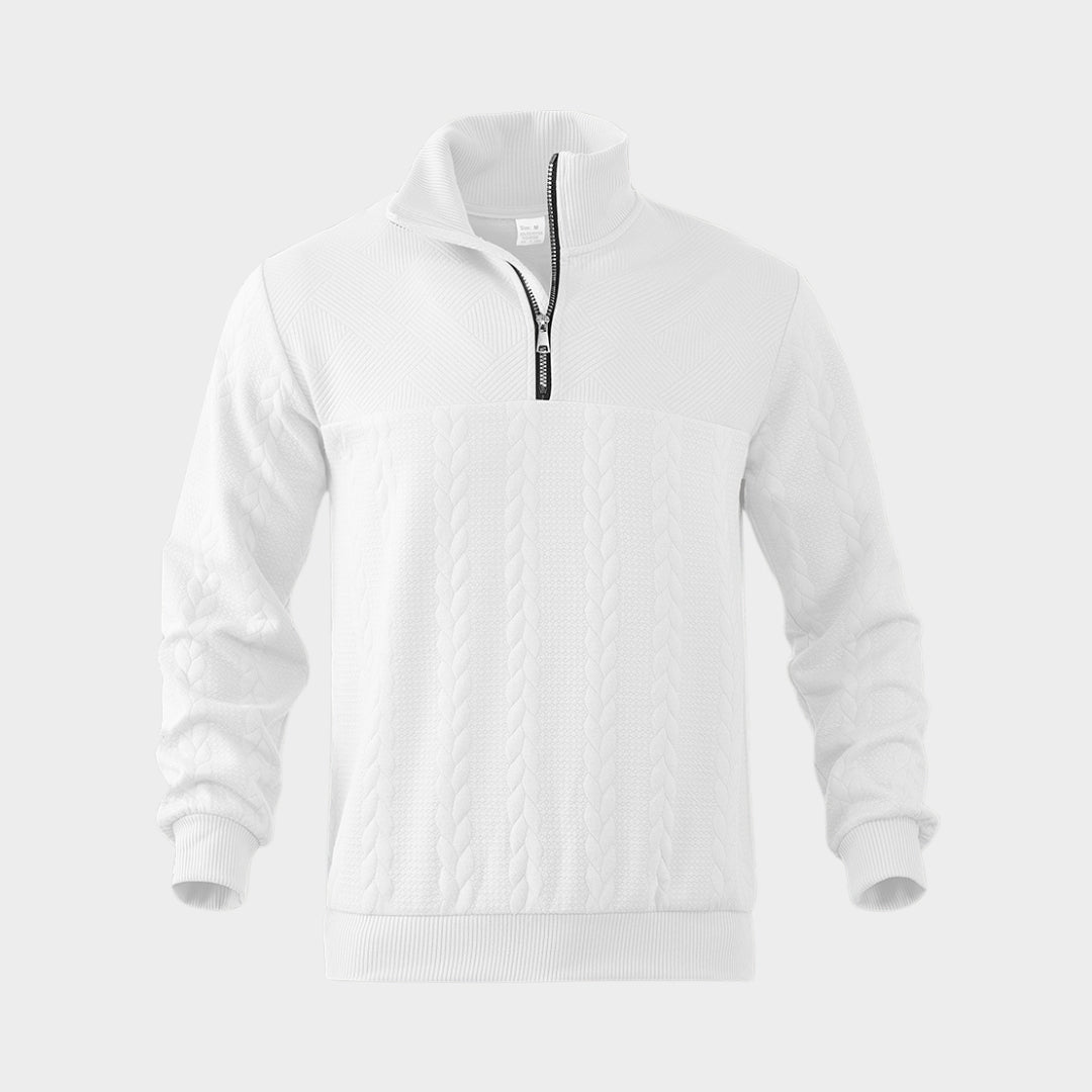 Men’s Casual Henry Collar Zip Sweater – Long Sleeve Knitted Zipper Top ( Navy Blue, Khaki, and More)