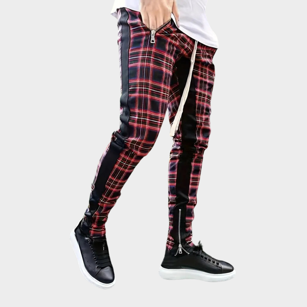 Men’s Plaid Tracksuit Pants – Casual Fit – Zipper Bottoms – Comfortable & Stylish – Multiple Colours