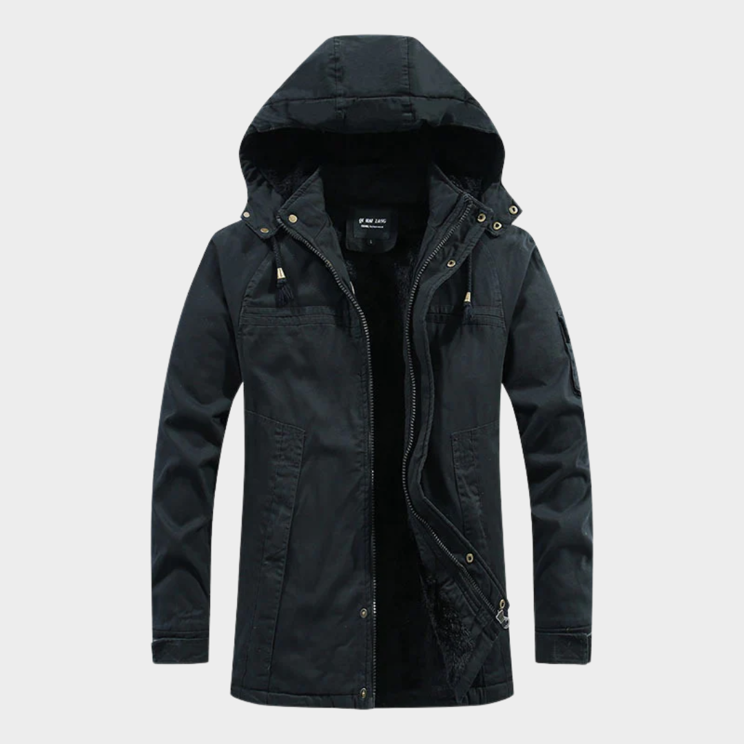 Men’s Hooded Parka Coat – Military Style Cotton Jacket with Thick Fleece Lining – Multiple Colours