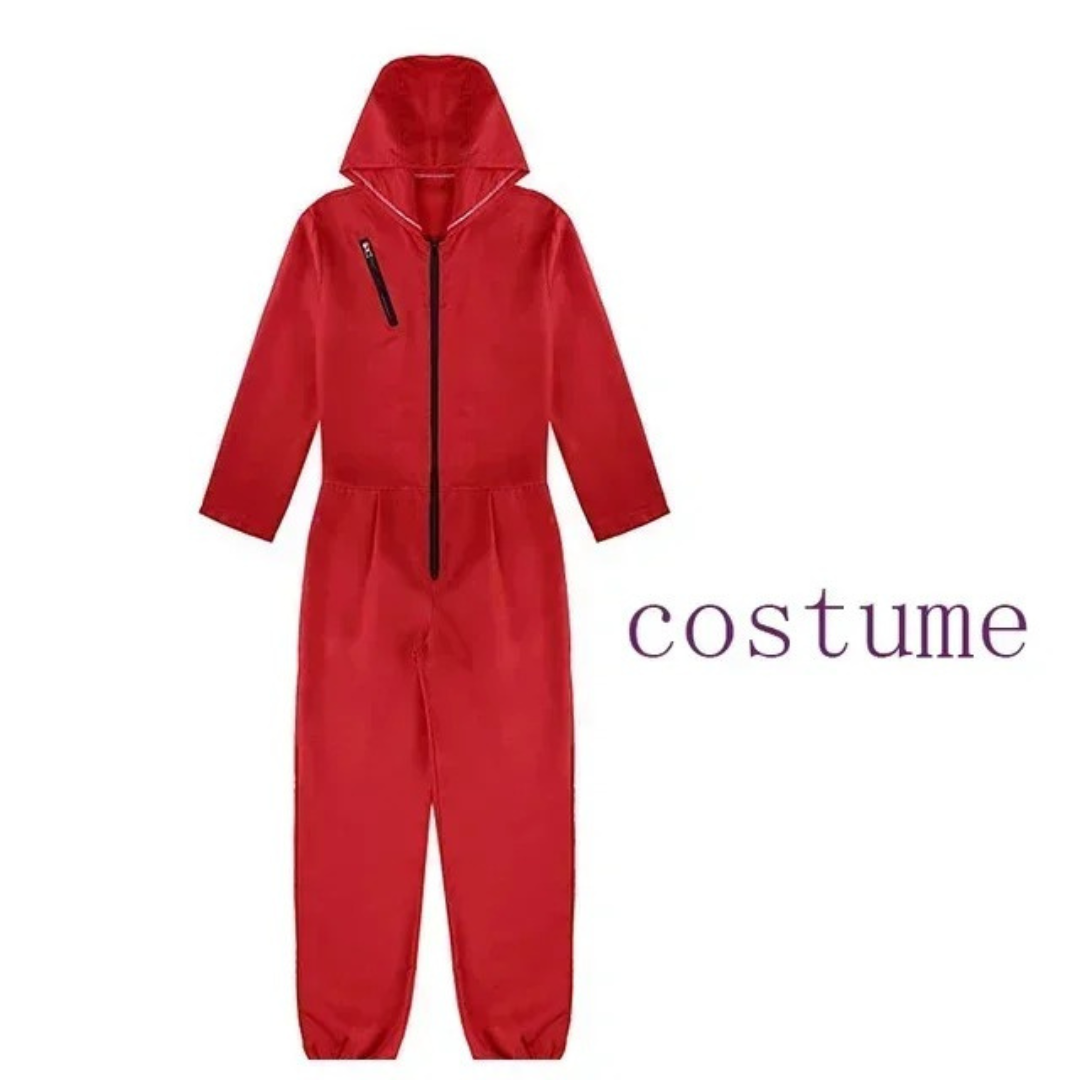 Salvador Dali Halloween Costume – Unisex Cosplay Outfit with Red Jumpsuit and Mask Options – Adult & Kids Party Costume – Red