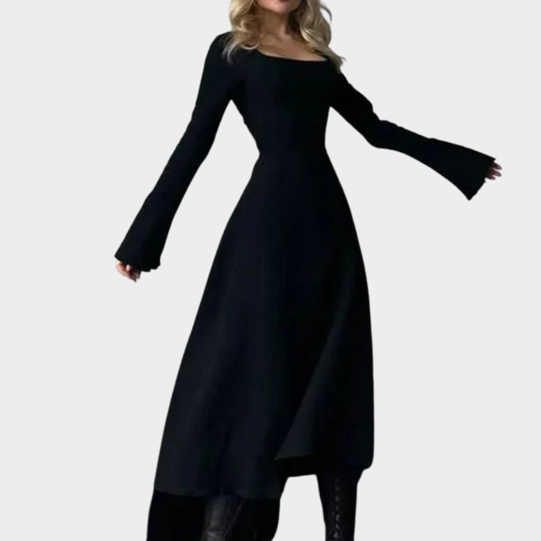 Women Long Dress – Slim Fit Bodycon with Lace Up Detailing – Low Cut V Neck – Long Sleeves and Slit Hem – Elegant Evening Party Wear – Multiple Colours