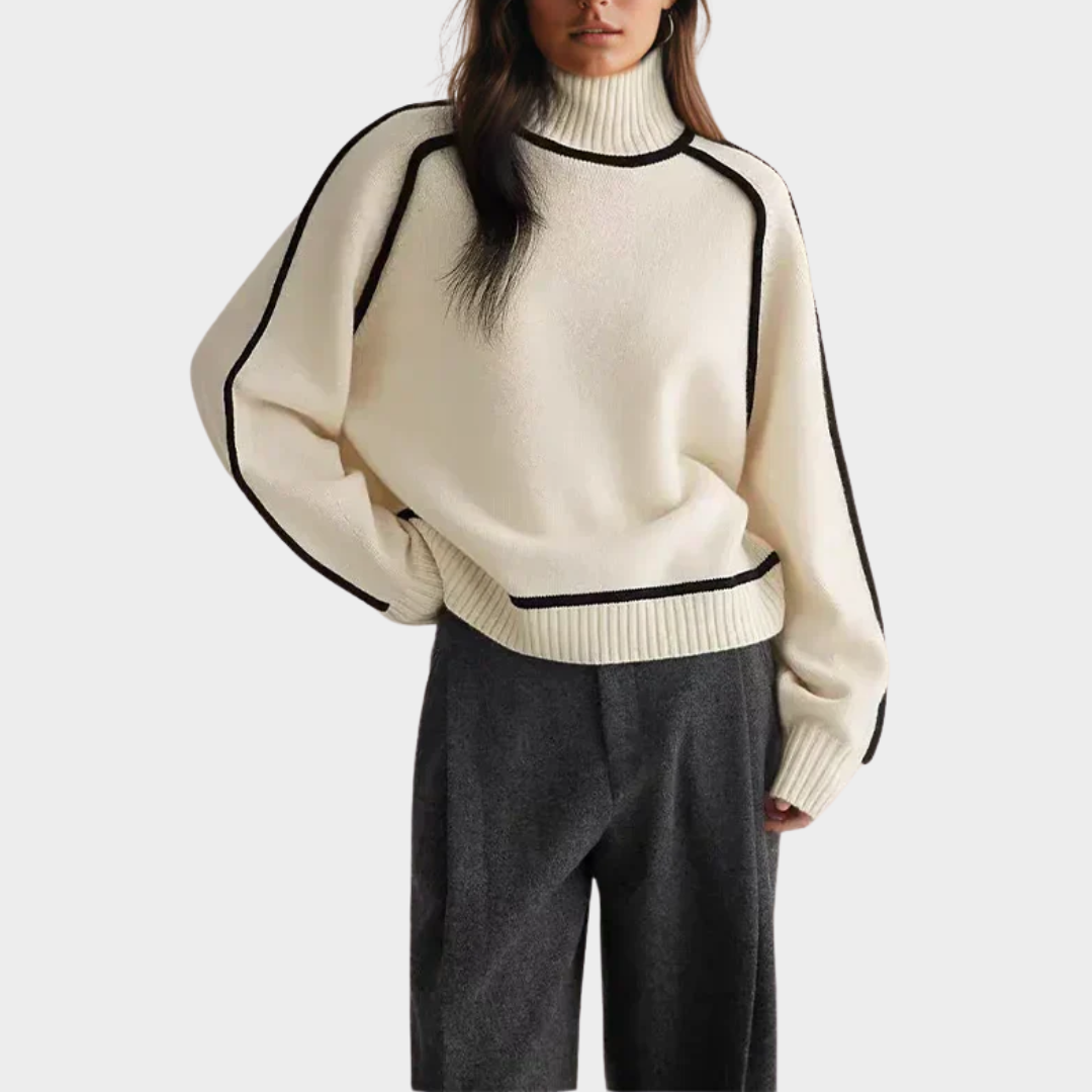 Women's Turtleneck Knitted Sweater – Loose Fit – Striped Design – Multiple Colours