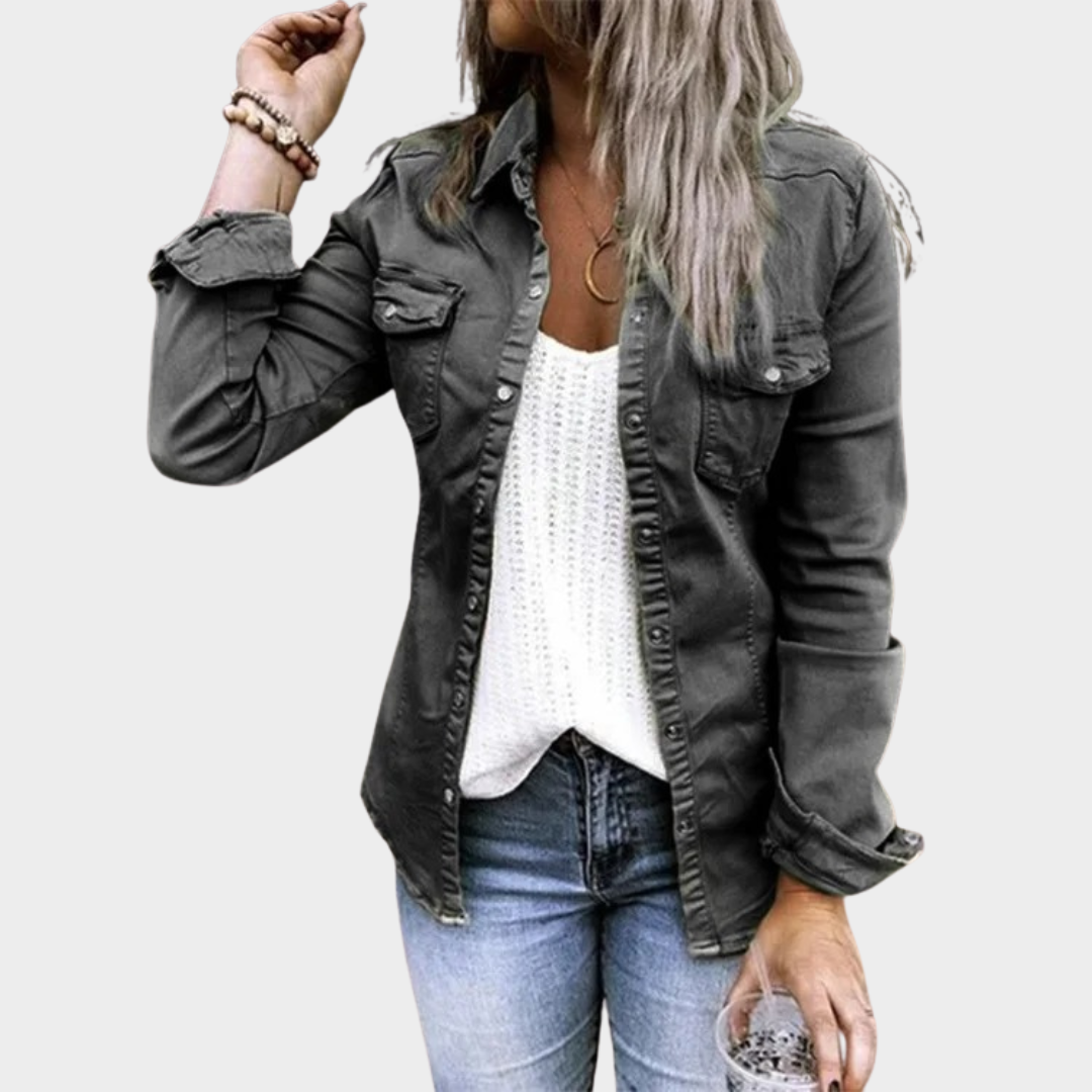 Women’s Longline Denim Jacket – Relaxed Fit Shirt Style – Button Front – Versatile Casual Outerwear – Multiple Colours
