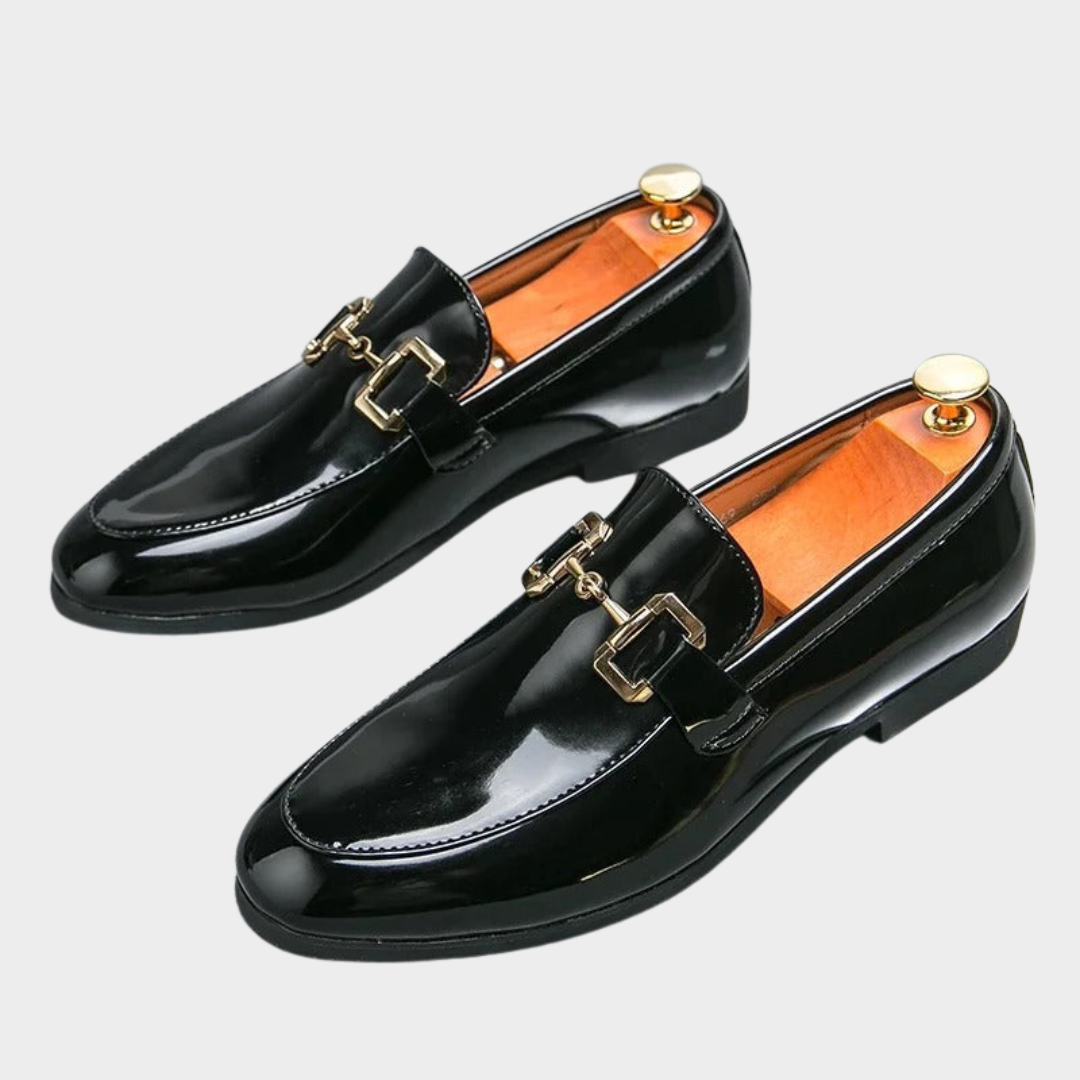 Men’s Vegan Leather Loafers – Formal & Casual Shoes – Buckle Detail – Black