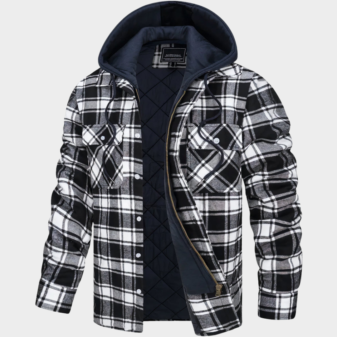 Men’s Flannel Shirt Jacket – Quilted Lined Button-Up Hoodie – Long Sleeve Thick Cotton Outerwear – Relaxed Fit – Multiple Colours