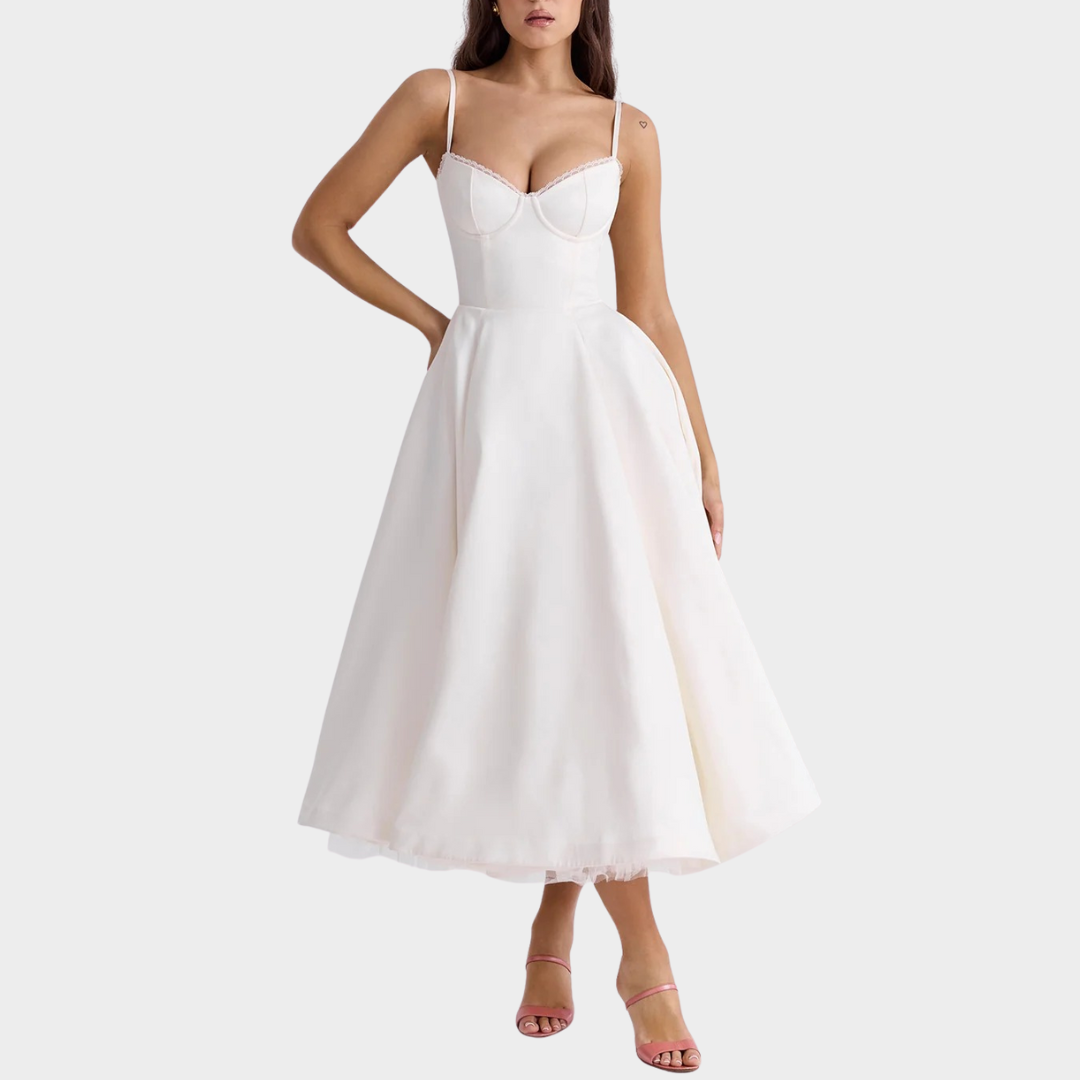 Women’s Puffy Dress – V Neck Sleeveless Design – Suspender Straps – Solid Colour – Elegant Contoured Fit – Multiple Colours