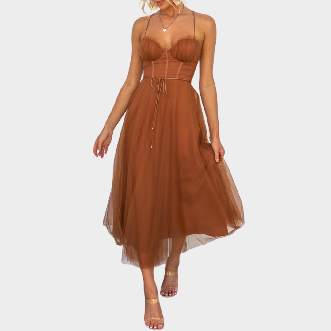 Women's Mesh Suspender Dress – Sleeveless Cocktail Party Dress – Elegant Evening Wear – Multiple Colours