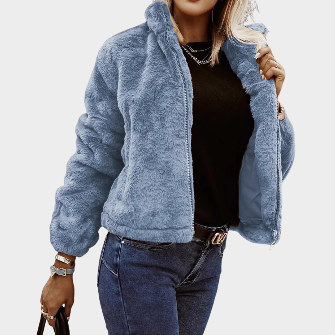 Women Plush Jacket – Casual Zip Coat with Pockets Warm Soft Outwear – Multiple Colours