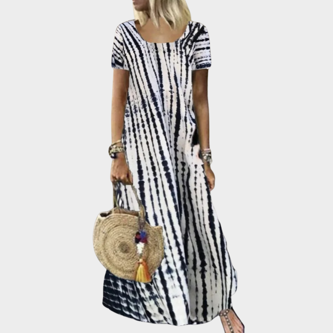 Women Tie Dye Long Dress – Short Sleeve – Casual Fit – Round Neck – Soft Blend – Multiple Colours