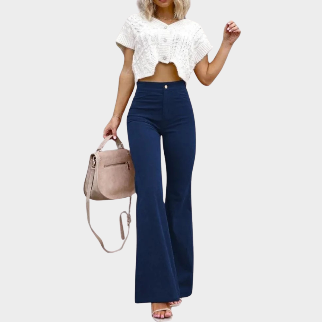 Women's Wide-Leg Corduroy Trousers – Elastic Waist Cargo Pants – Flare Bell-Bottom Style – Multiple Colours