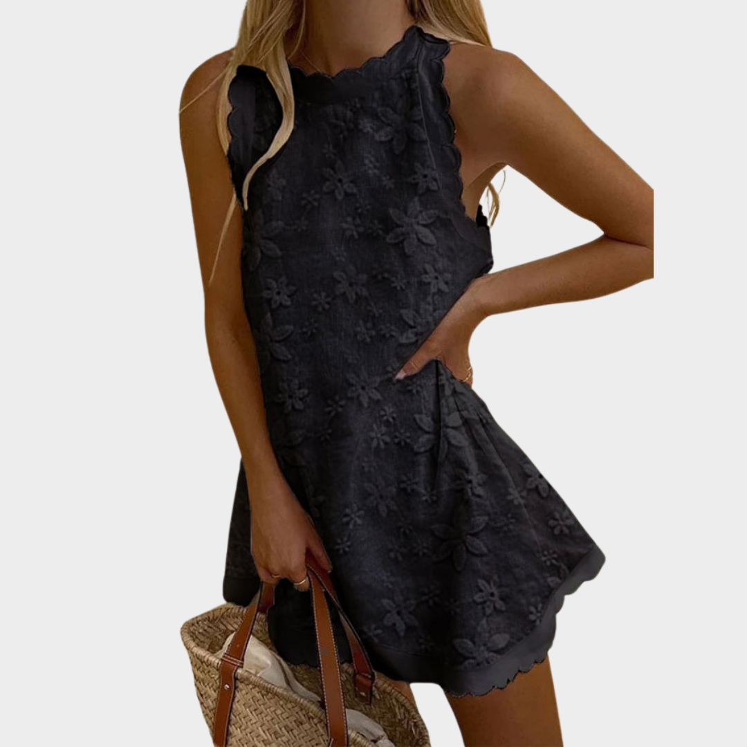 Women's Elegant Sleeveless Mini Dress – Floral Embroidery – O-Neck – Multiple Colours