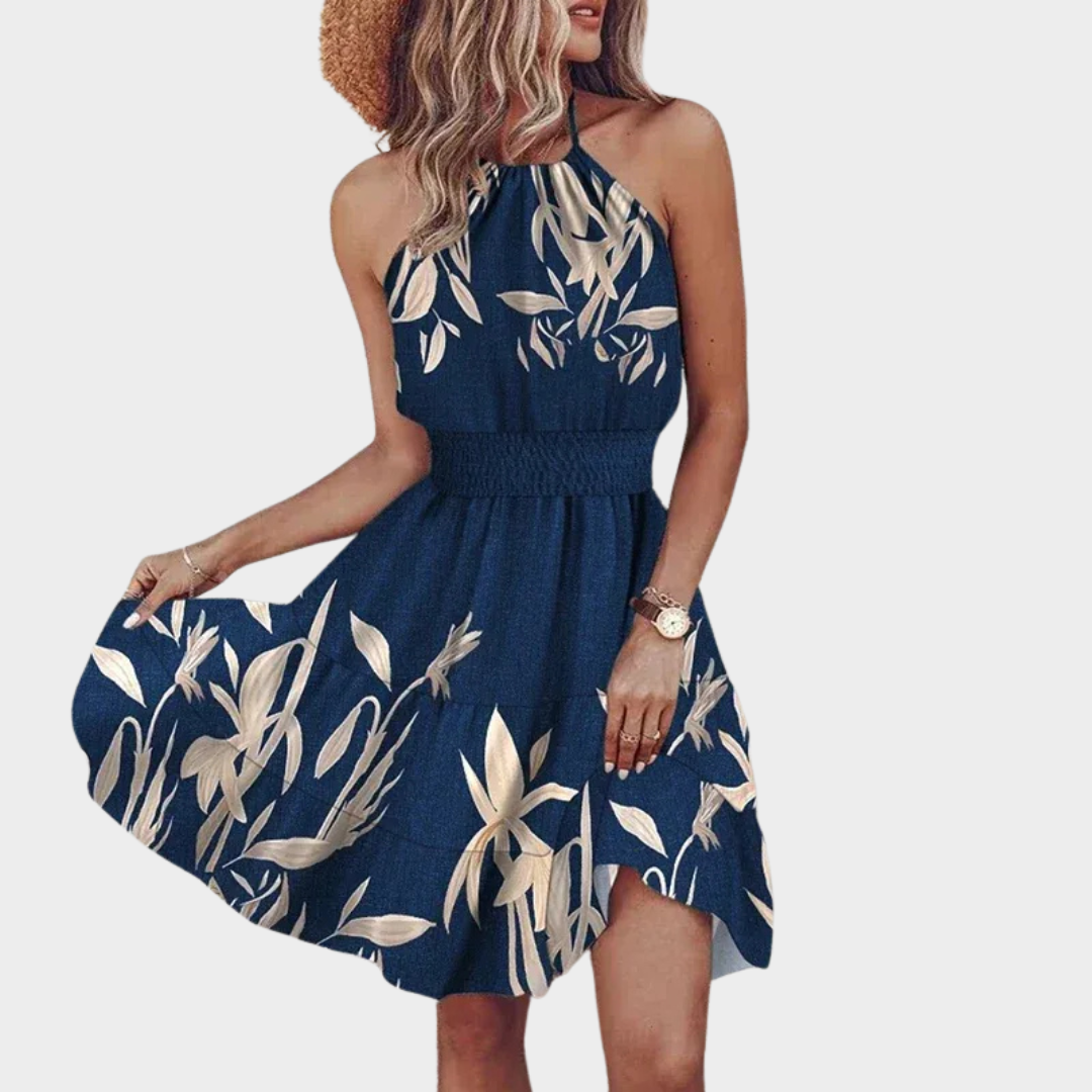 Women Halter Neck Mini Dress – Floral Print Sleeveless Fit with Lightweight Fabric and Boho Style – Multiple Colours