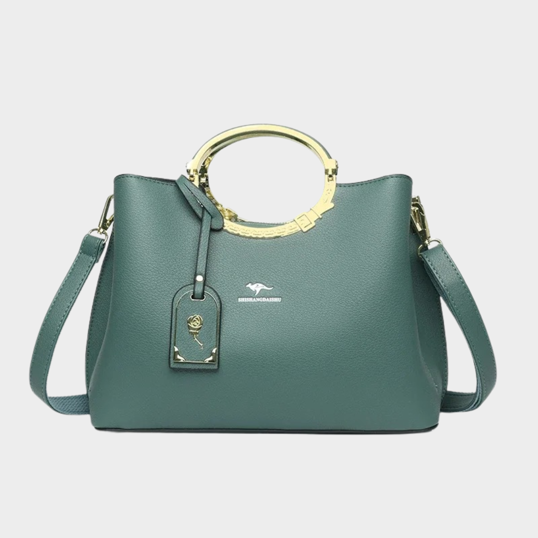 Women Handbag – PU Leather Tote with Round Metal Handle and 3-Layer Design – Multiple Colours