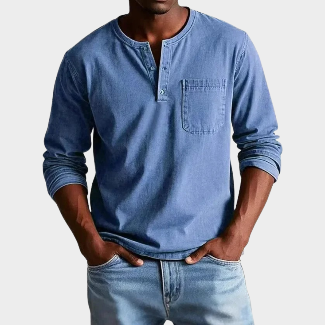 Men’s Slim Fit Long Sleeve T-Shirt – O-Neck Pull-On Style – Breathable Fabric with Pocket Detail – Multiple Colours
