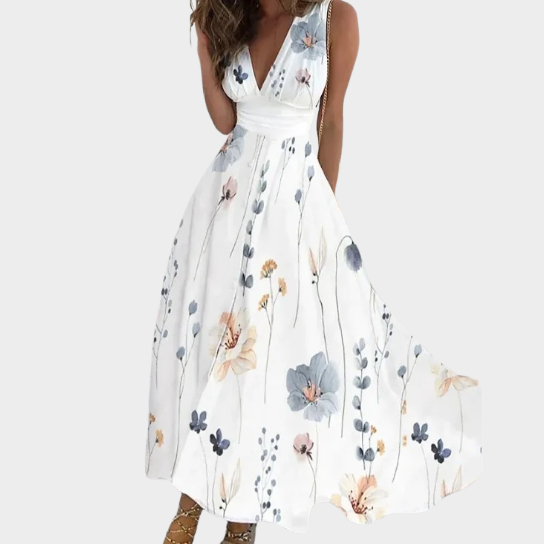 Women’s Bohemian V-Neck Sleeveless Dress – High Waist Printed Tank Dress – Lightweight Fabric – Multiple Colours