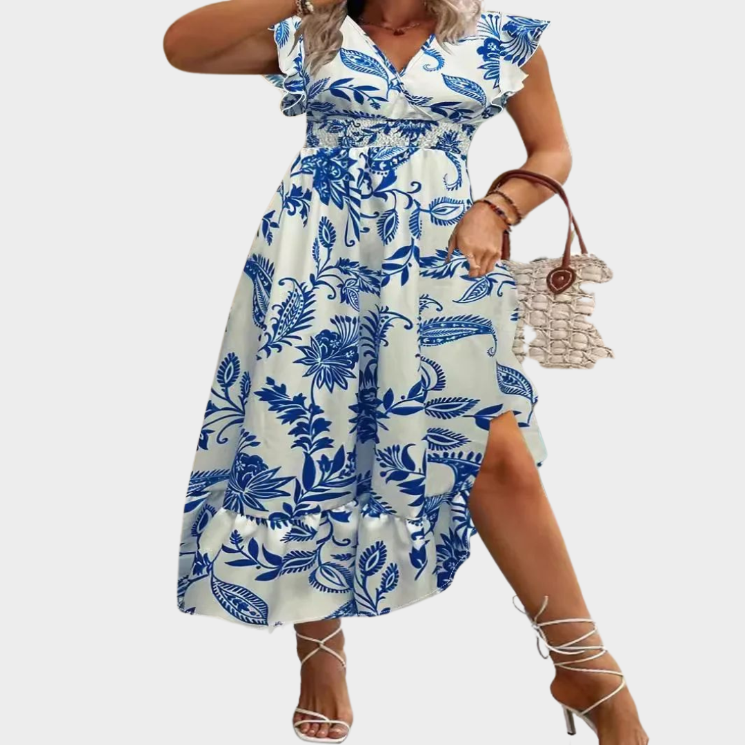 Women's Elegant Ruffle Sleeve Dress – Flattering A-Line Fit – Soft & Breathable Fabric – Blue