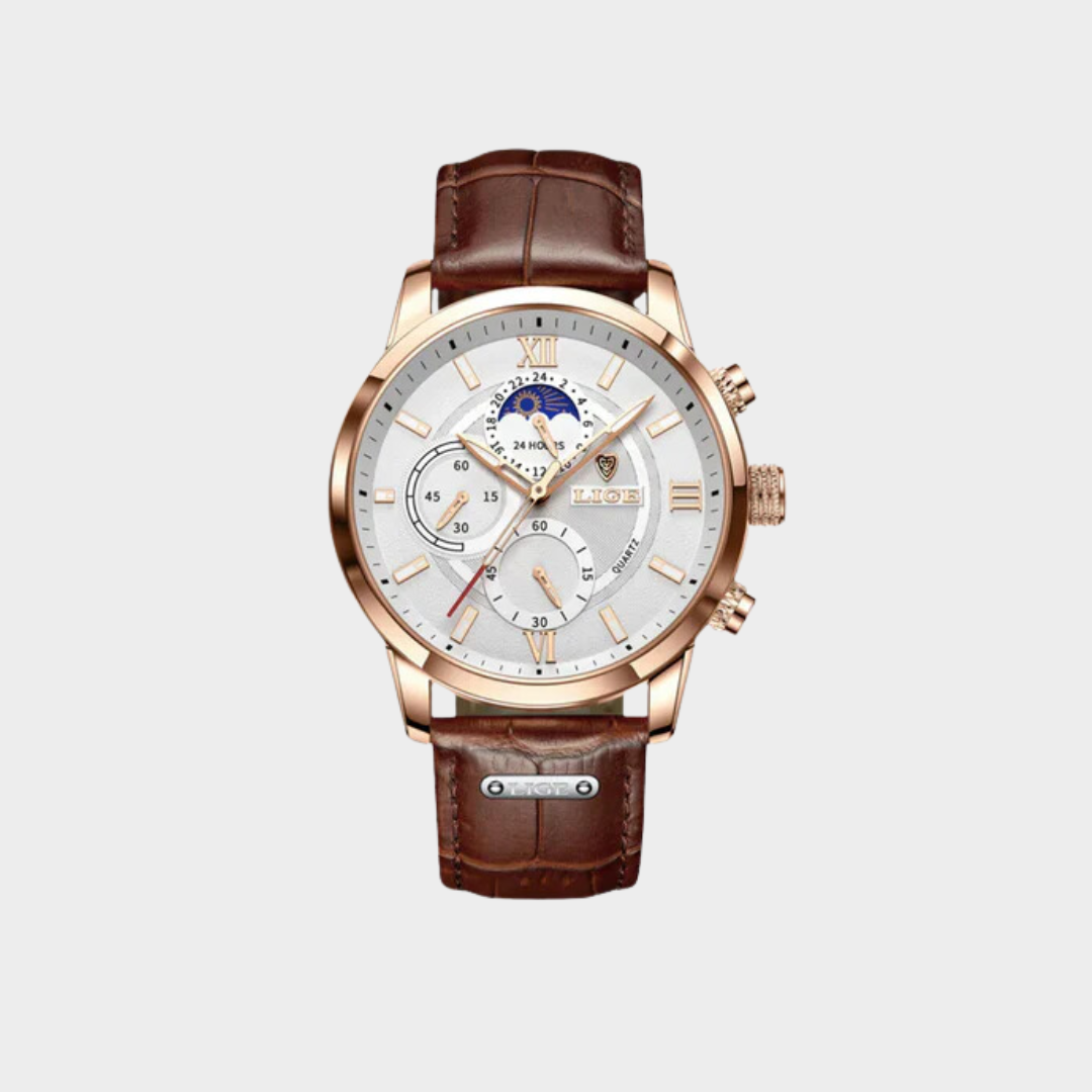 Lugano Classic Watch for Men – Waterproof Design, Brown/White, Brown/Black, Full Black