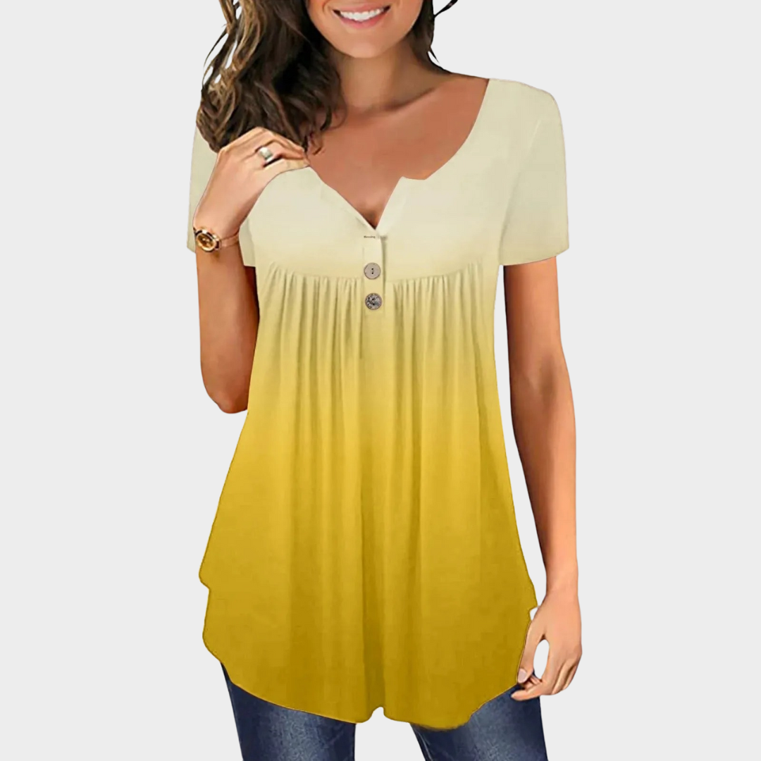 Women’s Printed V-Neck Blouse – Loose Fit Elastic Casual Top – Short Sleeve Graphic Polo Style – Lightweight Comfortable Fabric – Multiple Colours