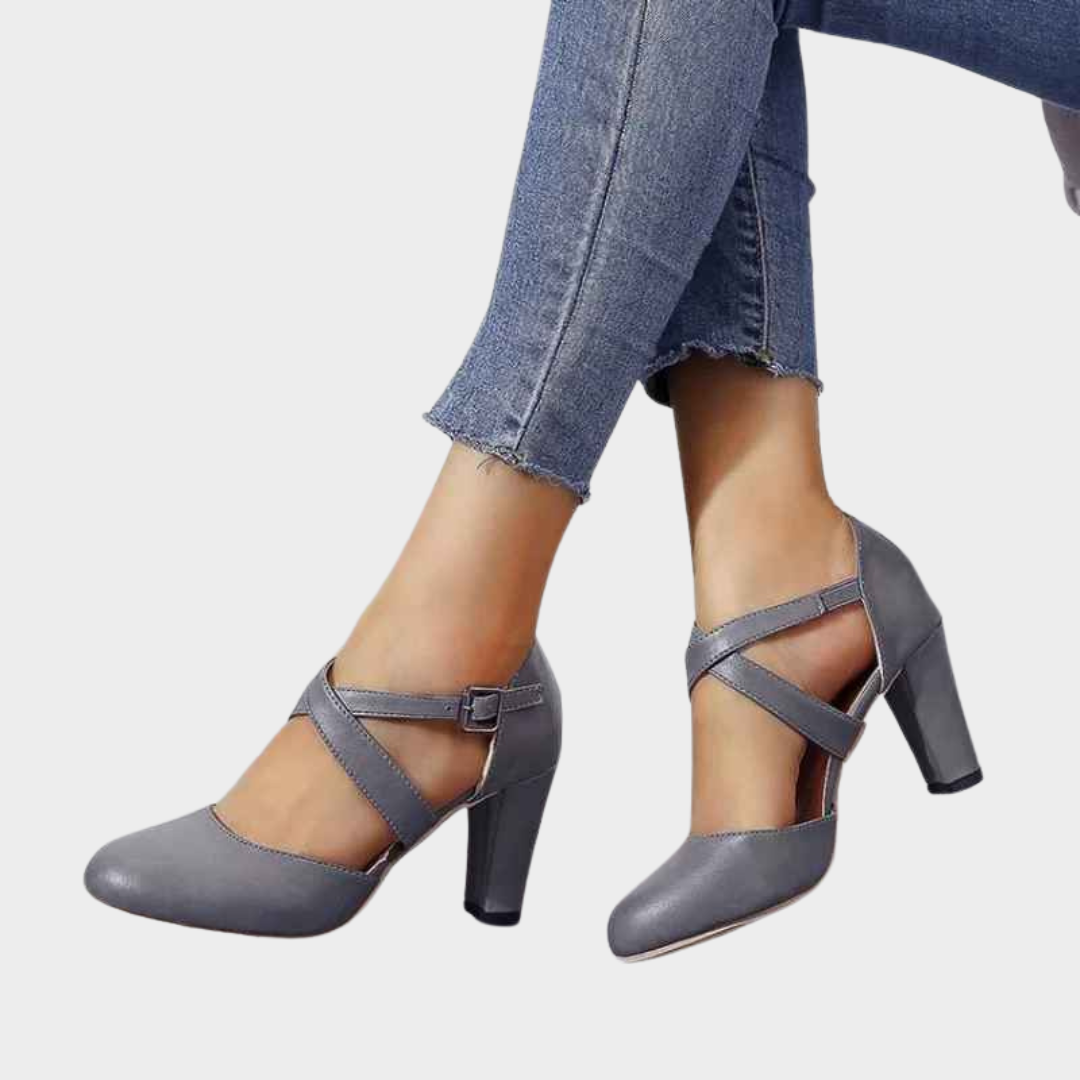 Women's High Heel Pumps - Retro Ankle Strap Sandals - Belt Buckle Design - Multiple Colours