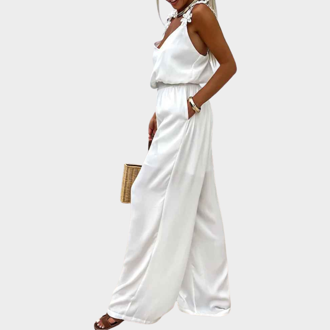 Women's Sleeveless Jumpsuit - Square Collar Backless Design - High Waist Loose Fit - Multiple Colours