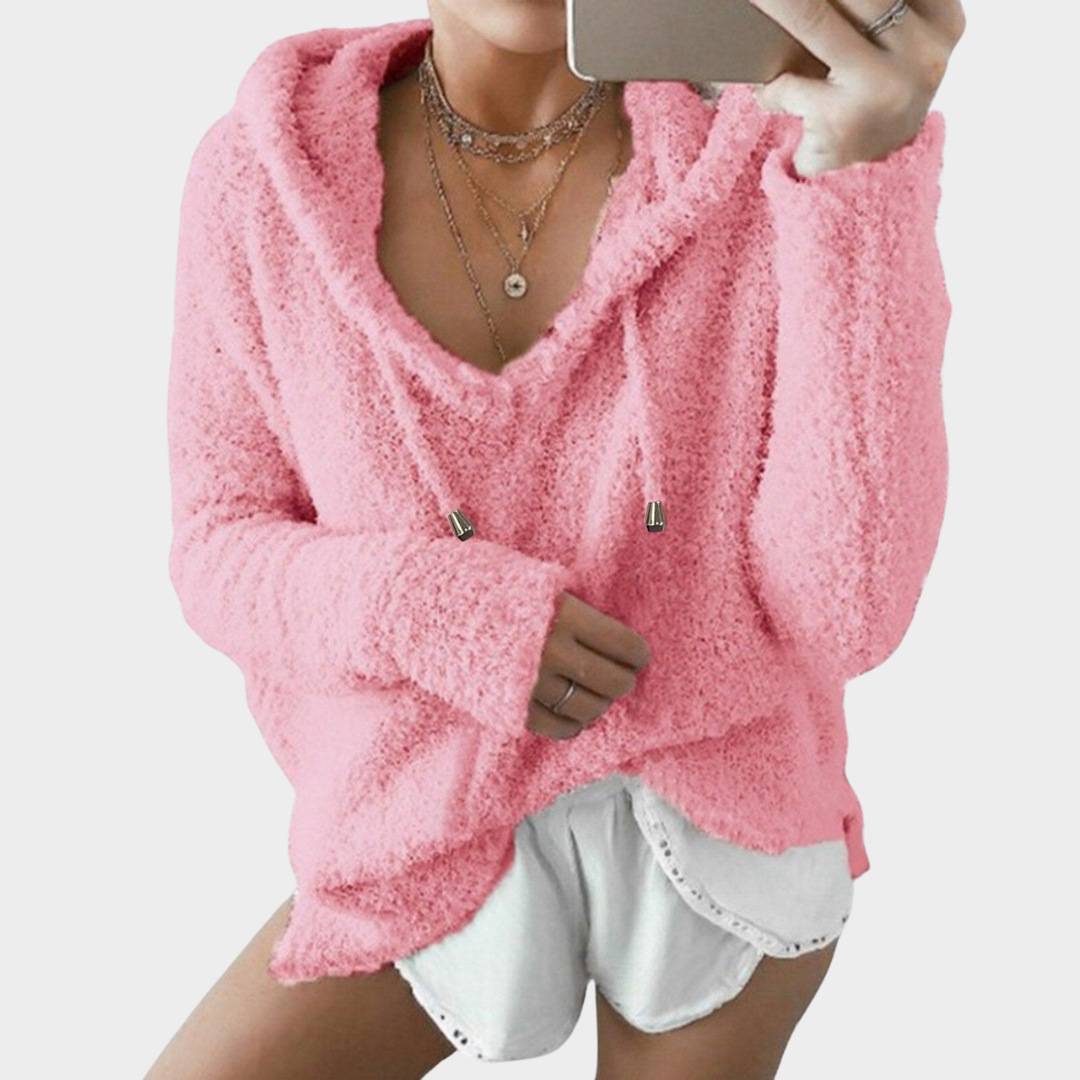 Women's Mohair Hooded Pullover – Soft & Warm – V-Neck – Loose Fit – Comfortable Knitwear – Multiple Colours